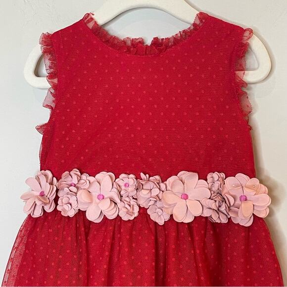 Mini Boden Floral Corsage Dress Tulle Formal Party Holiday Wedding Red 3-4 Y - Picture 1 of 12